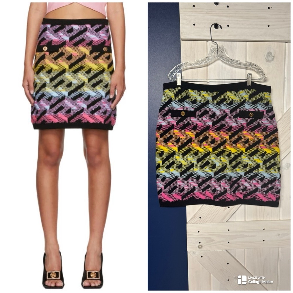Versace La Greca Knit Yarn Mini Skirt Multicolor